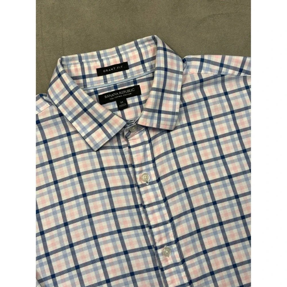 Banana Republic Grant Fit Plaid Button Down Shirt‎ Men's Medium Blue Pink White